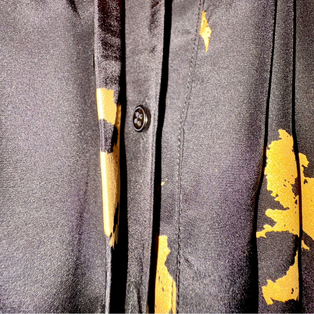 OTTE New York Luxury Black and Gold Leaf Splatter Shirt Dress with Pockets Sz M - Picture 8 of 12